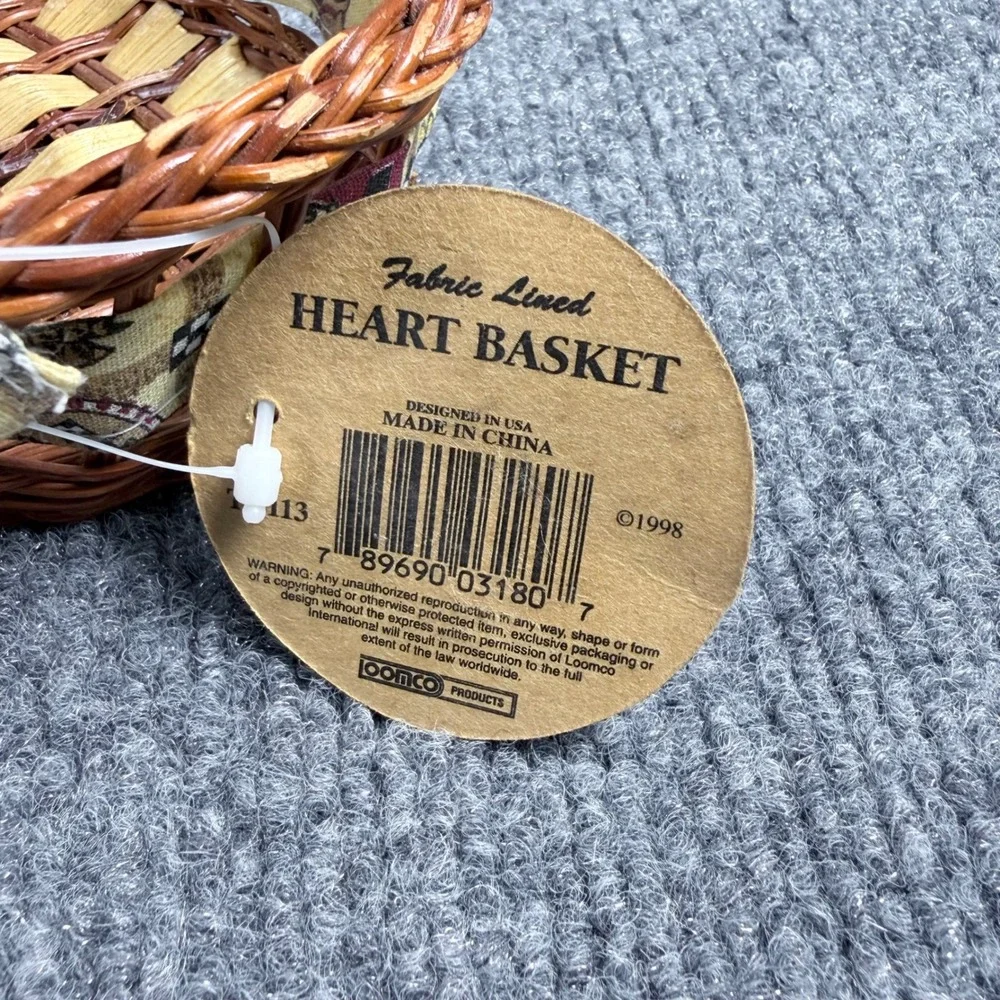 Vintage 1998 Home Styles‎ Hermitage Pottery Heart Wicker Basket Fabric Lined